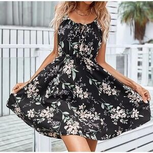 Women's Short Summer Dress Sleeveless Boho Floral Mini A-Line Sling Dresses Sz S